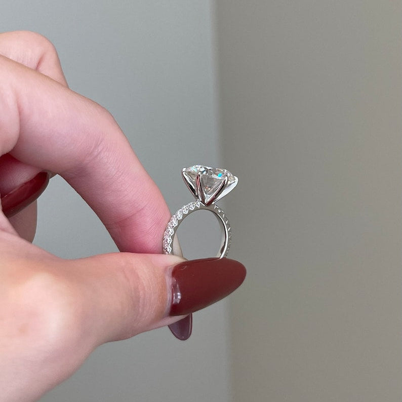 6 CT Round Pave Moissanite Engagement Ring