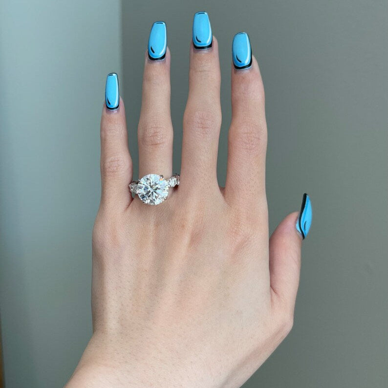 6 CT Round Pave Moissanite Engagement Ring