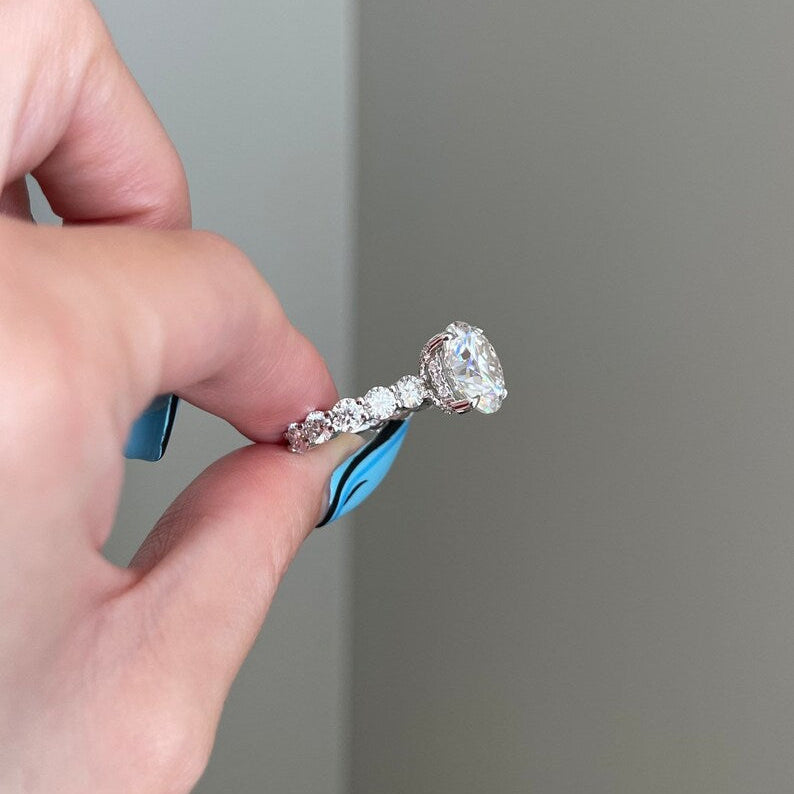 6 CT Round Pave Moissanite Engagement Ring