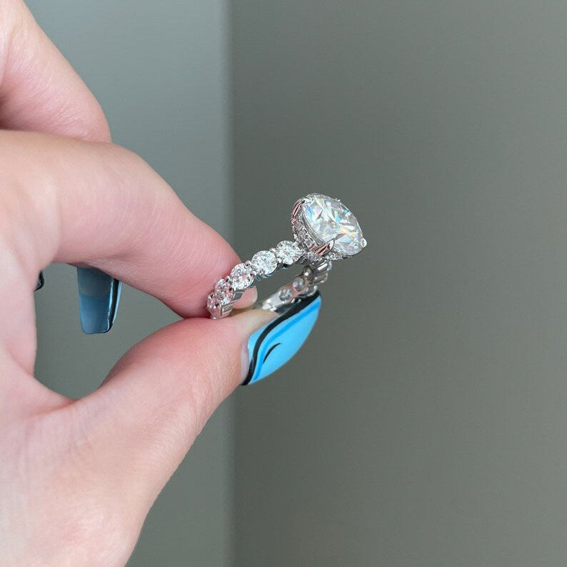 6 CT Round Pave Moissanite Engagement Ring