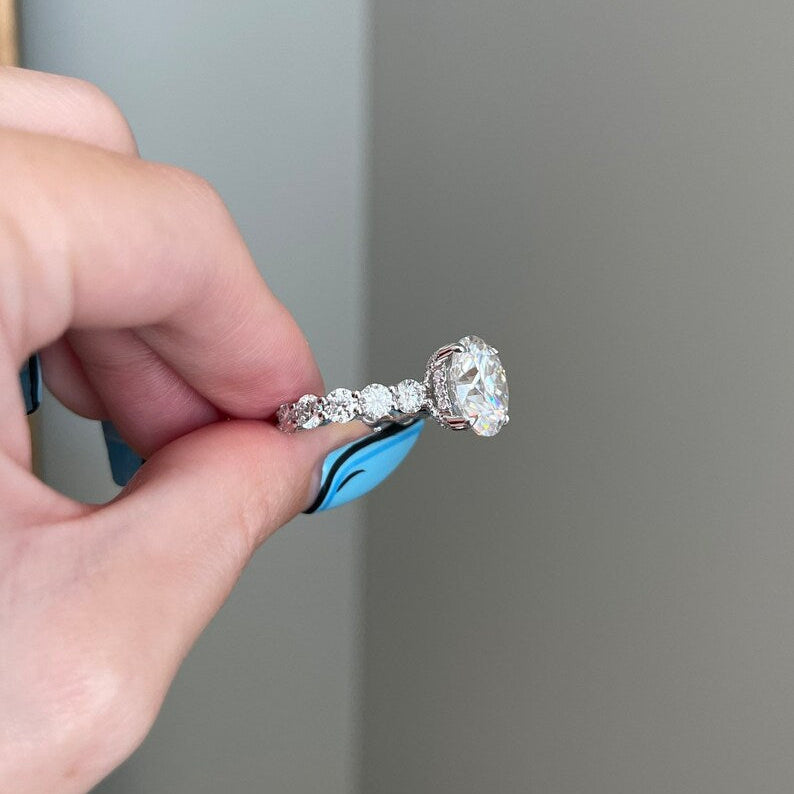 6 CT Round Pave Moissanite Engagement Ring