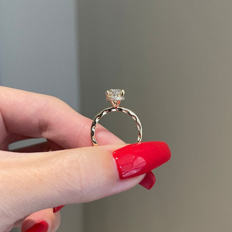 2.5 CT Oval Hidden Halo Moissanite Engagement Ring