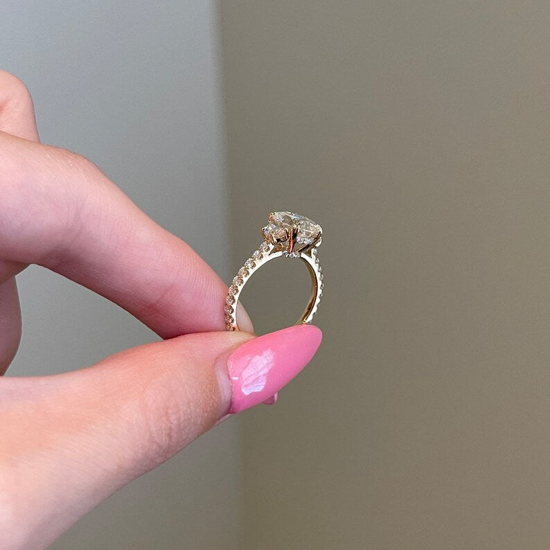 2 CT Oval Pave Moissanite Engagement Ring