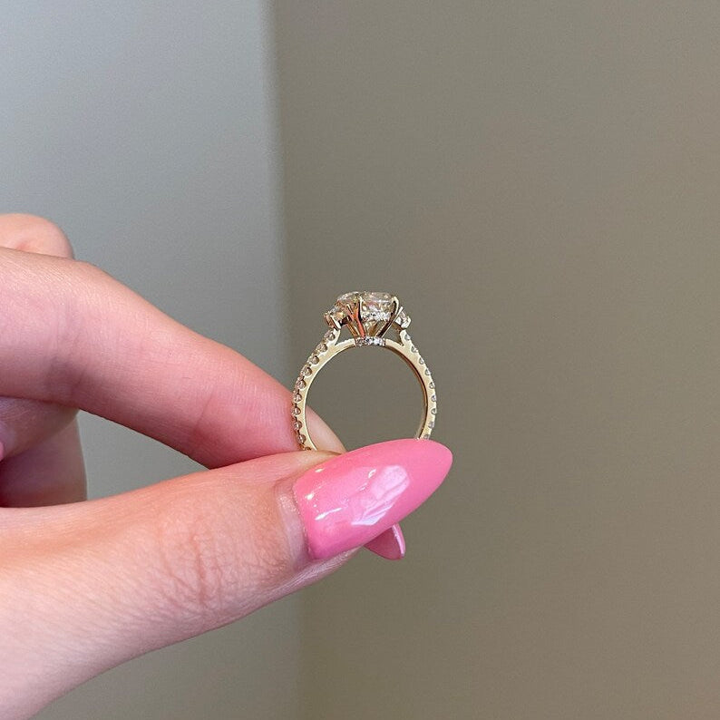 2 CT Oval Pave Moissanite Engagement Ring