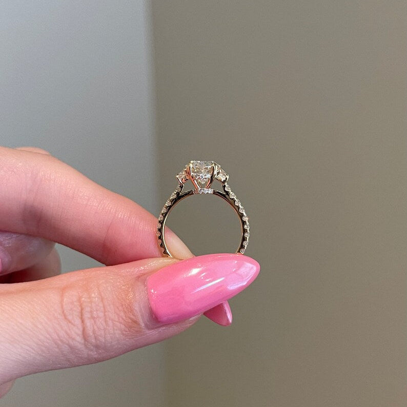 2 CT Oval Pave Moissanite Engagement Ring