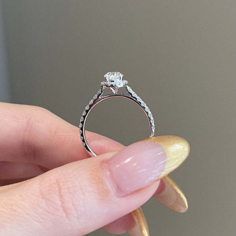 0.8 CT Oval Halo & Pave Moissanite Engagement Ring