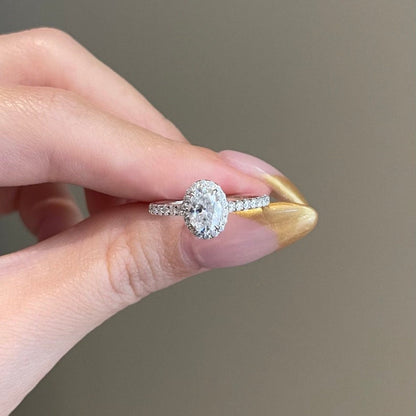 0.8 CT Oval Halo & Pave Moissanite Engagement Ring