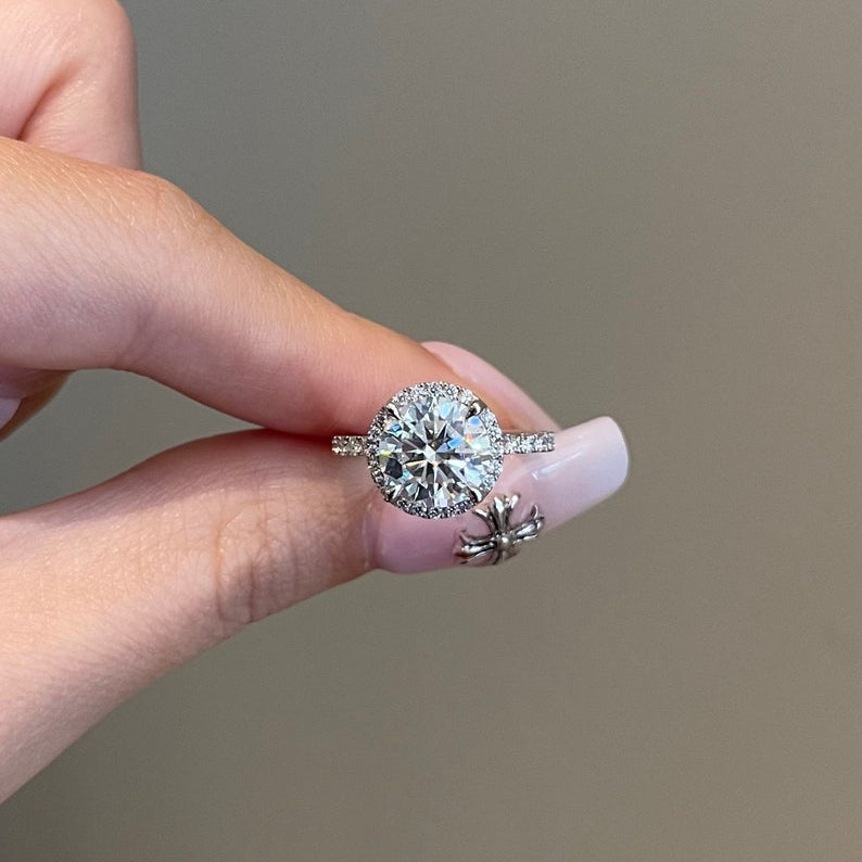 2.5 CT Round Halo & Pave Moissanite Engagement Ring