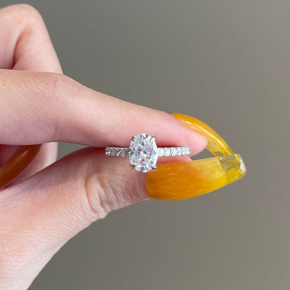 1.5 CT Oval Pave Moissanite Engagement Ring