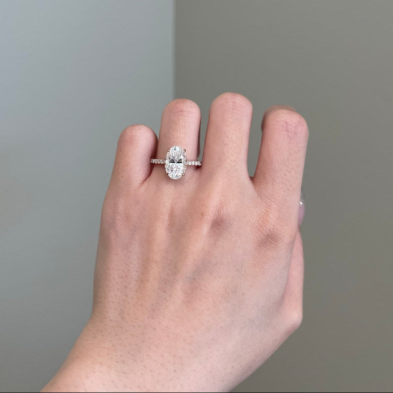 4 CT Oval Pave Moissanite Engagement Ring