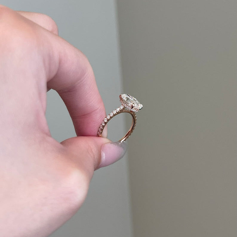 4 CT Oval Pave Moissanite Engagement Ring