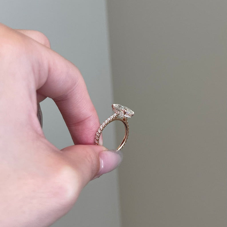 4 CT Oval Pave Moissanite Engagement Ring