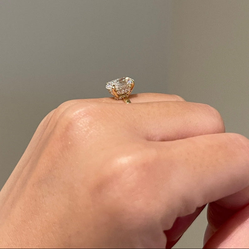 2.5 CT Oval Hidden Halo Moissanite Engagement Ring