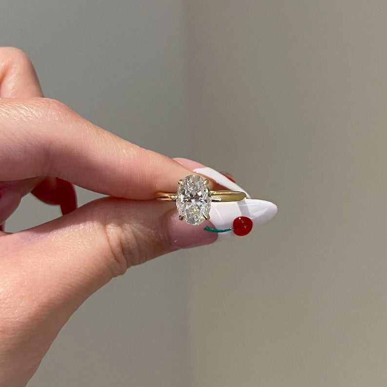 2.5 CT Oval Hidden Halo Moissanite Engagement Ring