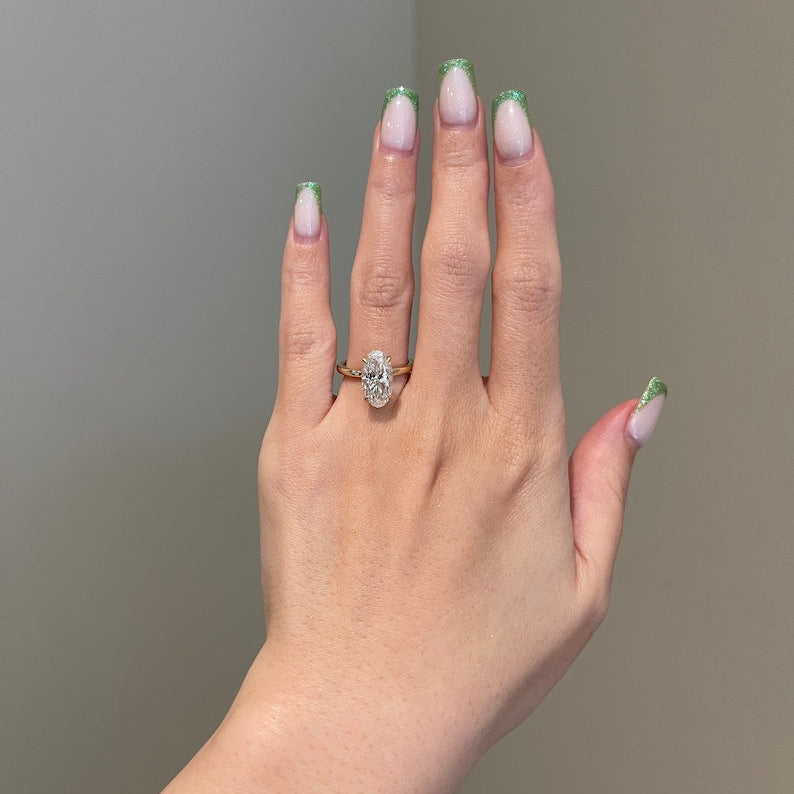 3.8 CT Oval Hidden Halo Moissanite Engagement Ring