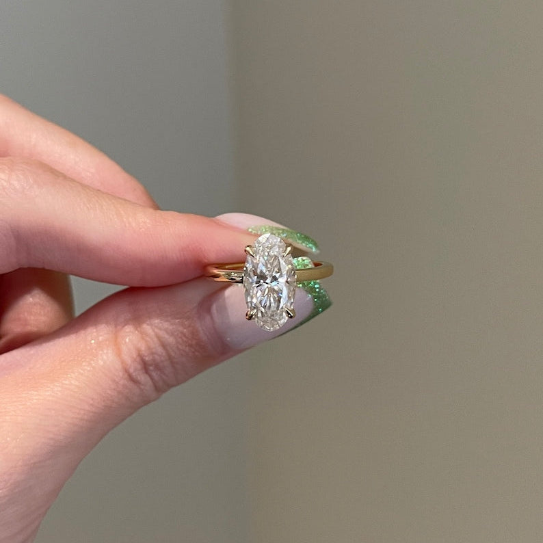 3.8 CT Oval Hidden Halo Moissanite Engagement Ring