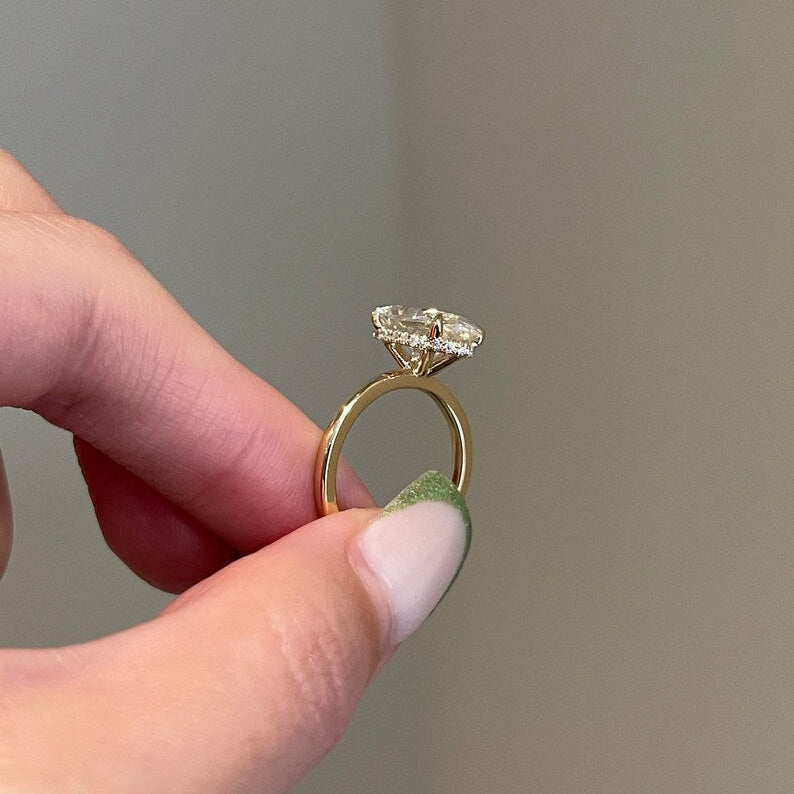 3.8 CT Oval Hidden Halo Moissanite Engagement Ring