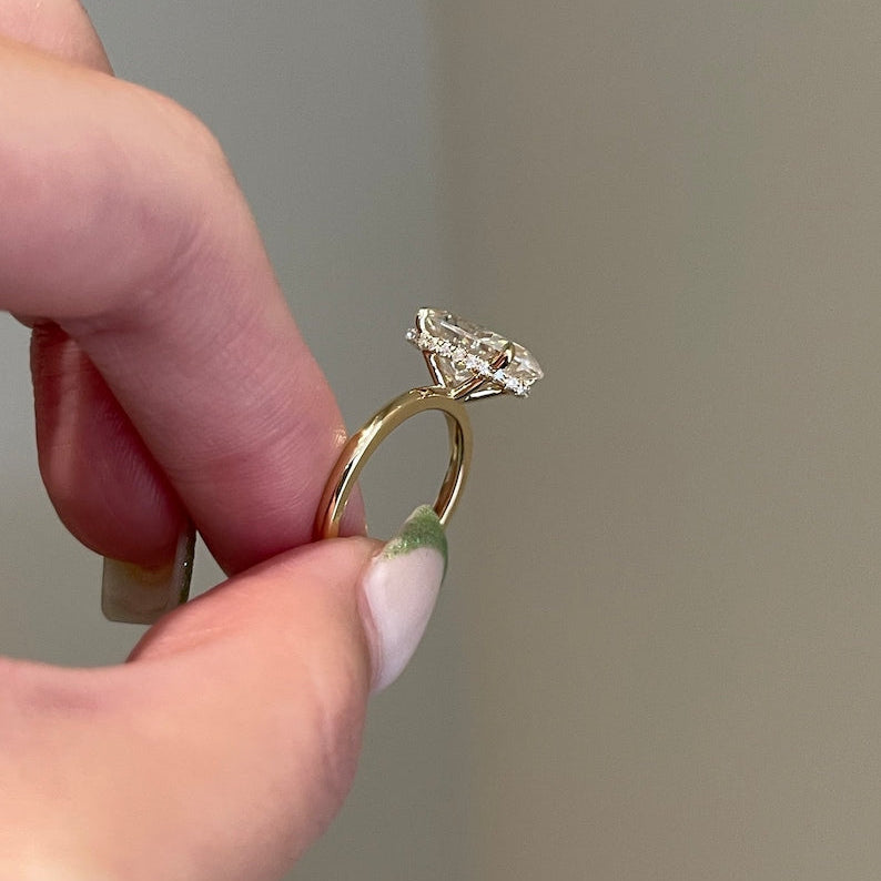 3.8 CT Oval Hidden Halo Moissanite Engagement Ring