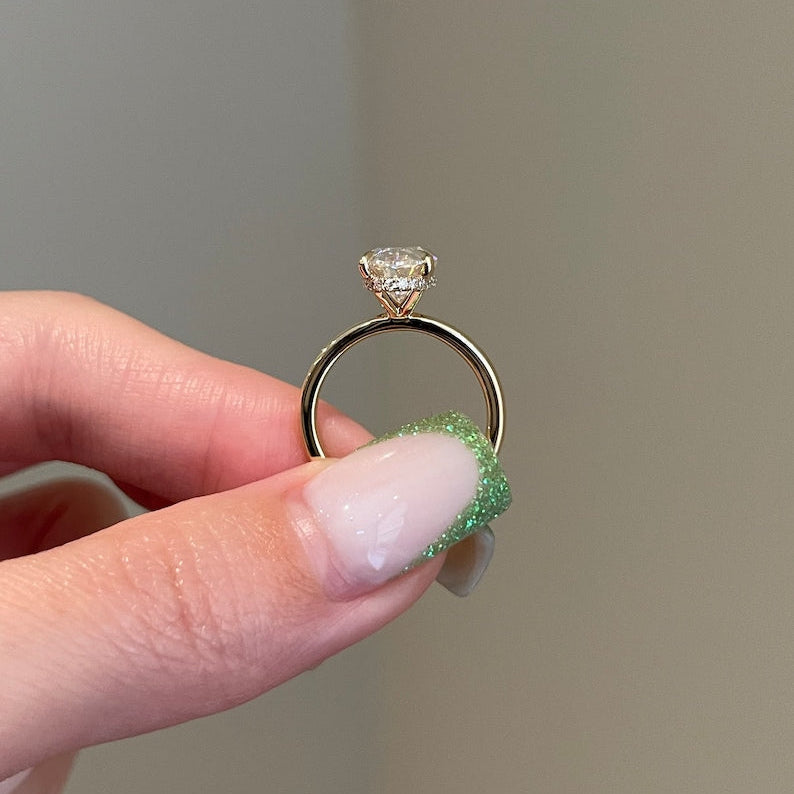 3.8 CT Oval Hidden Halo Moissanite Engagement Ring
