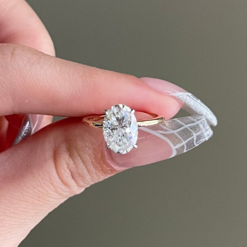 2.5 CT Oval Hidden Halo Moissanite Engagement Ring