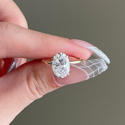 2.5 CT Oval Hidden Halo Moissanite Engagement Ring