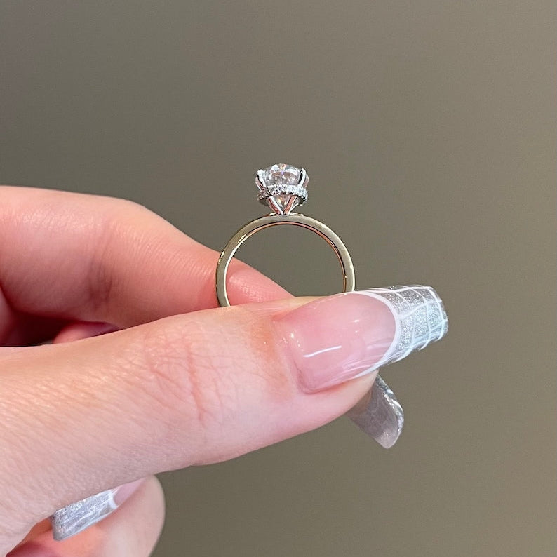 2.5 CT Oval Hidden Halo Moissanite Engagement Ring