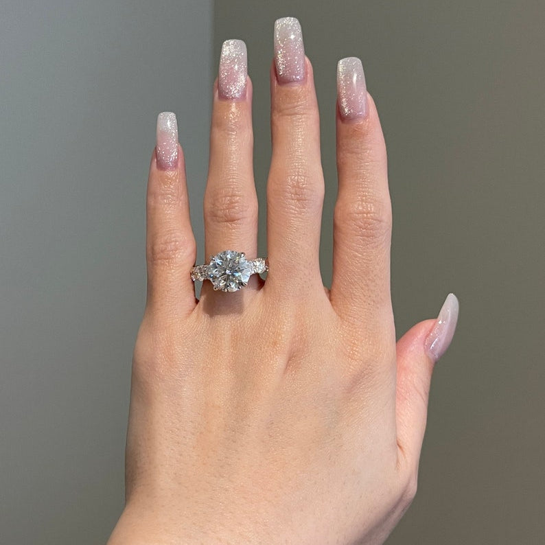 5 CT Round Pave Moissanite Engagement Ring