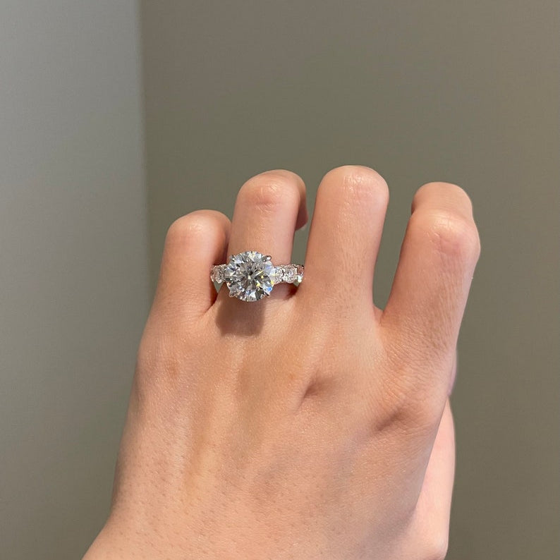 5 CT Round Pave Moissanite Engagement Ring