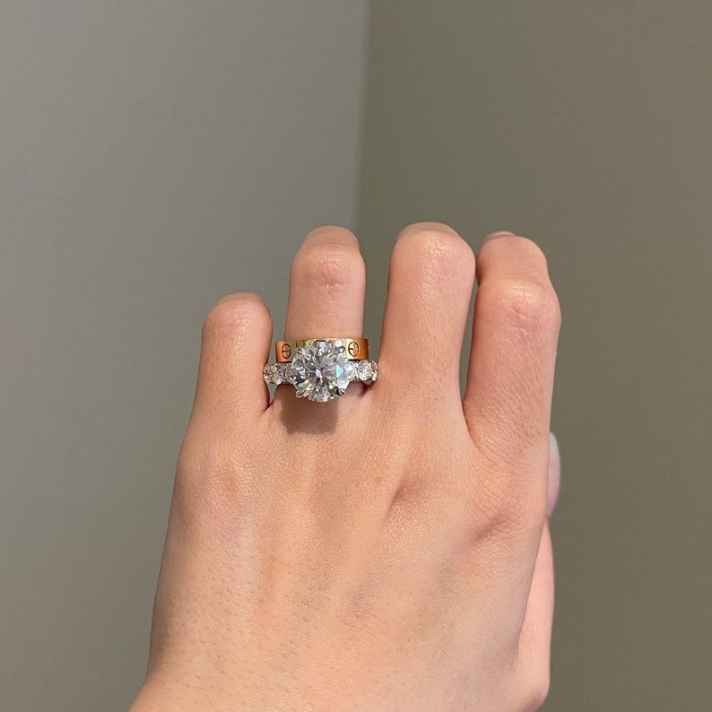 5 CT Round Pave Moissanite Engagement Ring