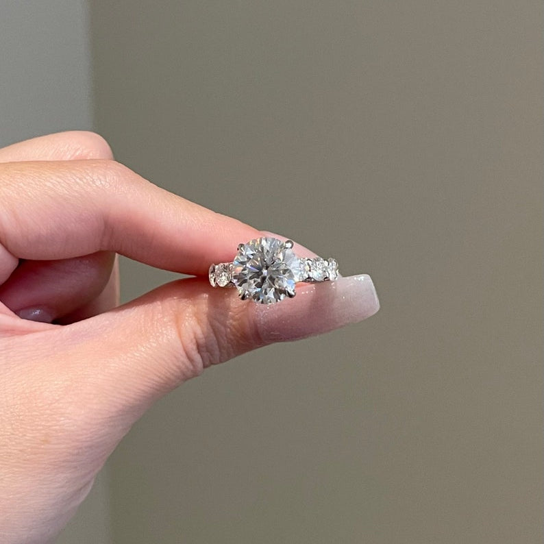 5 CT Round Pave Moissanite Engagement Ring