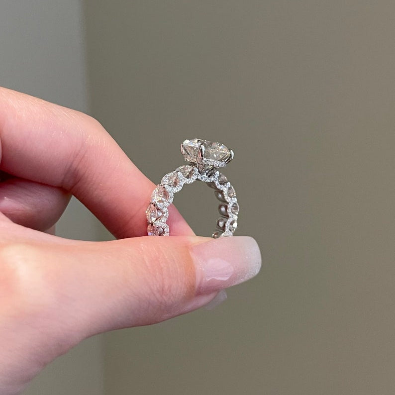 5 CT Round Pave Moissanite Engagement Ring