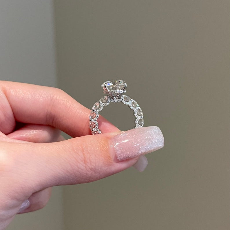 5 CT Round Pave Moissanite Engagement Ring