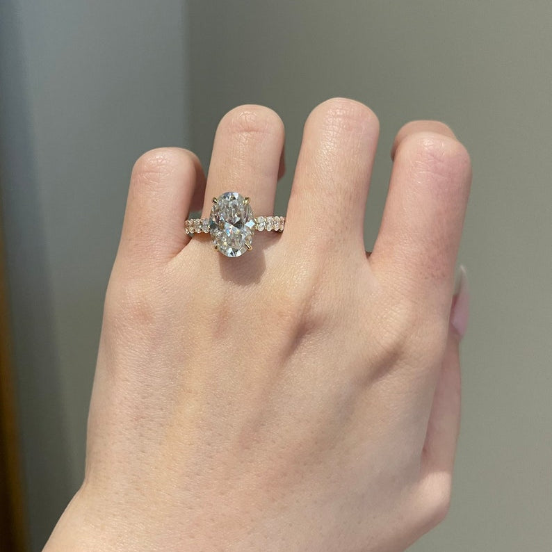 5 CT Oval Pave Moissanite Engagement Ring