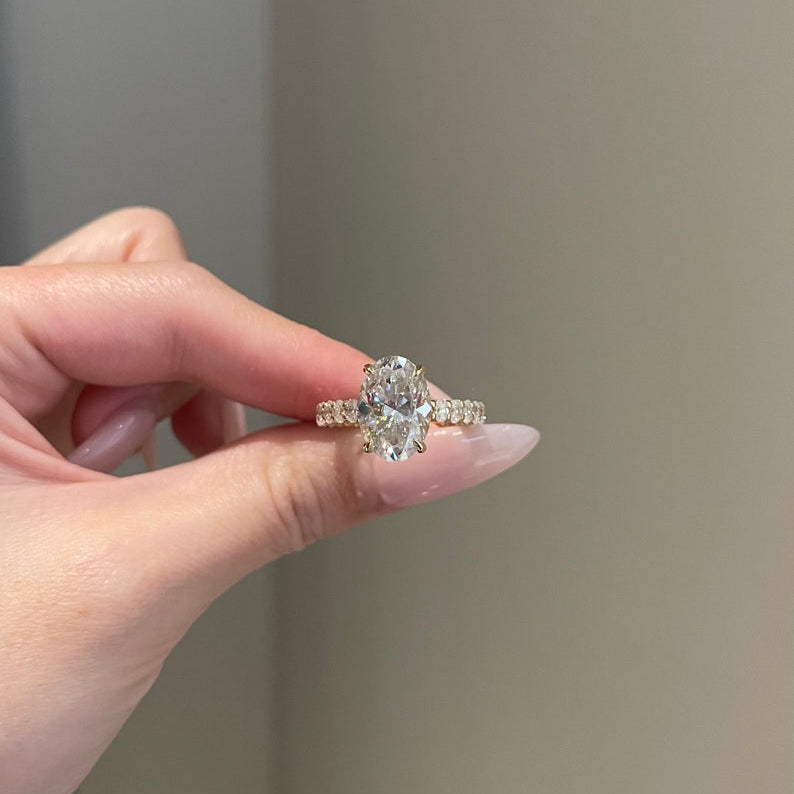 5 CT Oval Pave Moissanite Engagement Ring