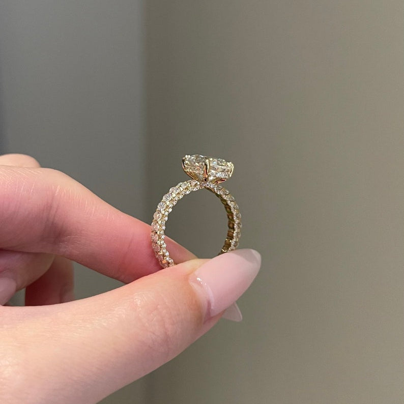 5 CT Oval Pave Moissanite Engagement Ring