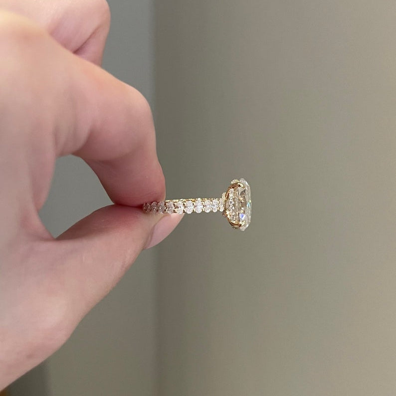 5 CT Oval Pave Moissanite Engagement Ring