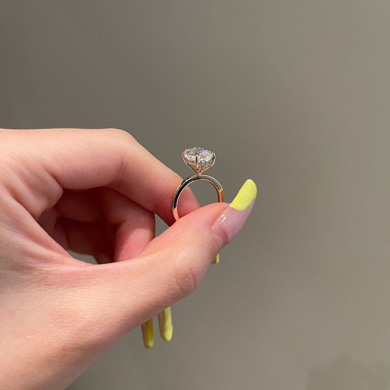 3 CT Cushion Hidden Halo Moissanite Engagement Ring