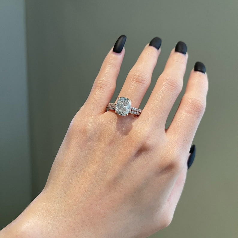 4 CT Cushion Pave Moissanite Engagement Ring