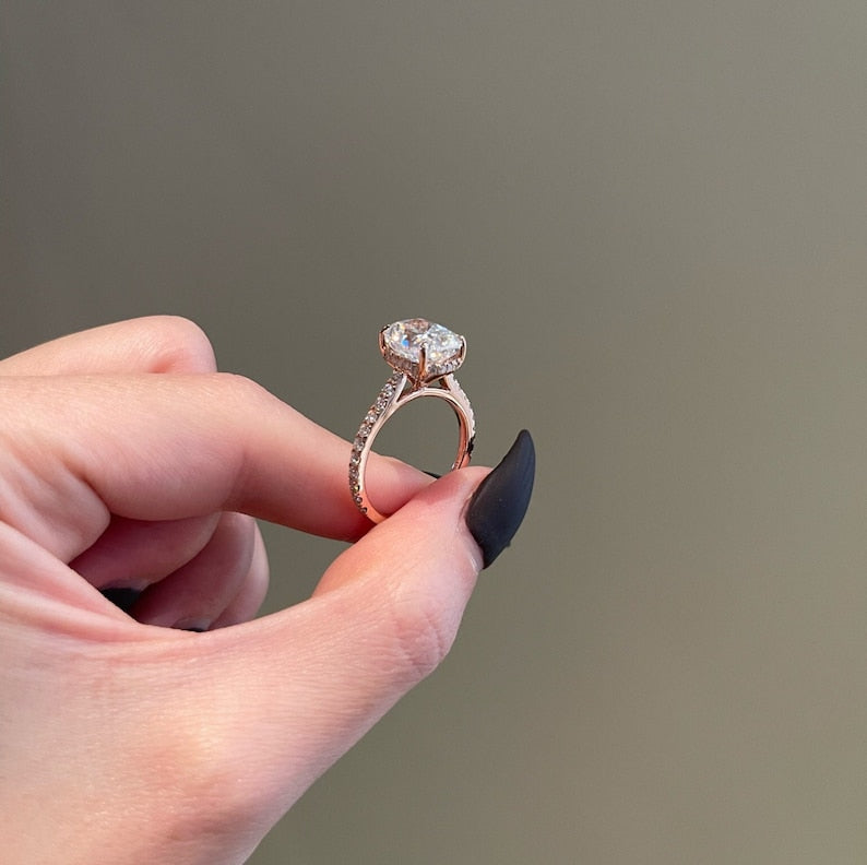 4 CT Cushion Pave Moissanite Engagement Ring