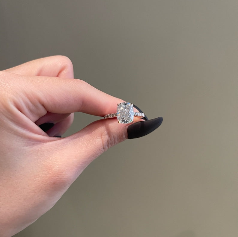 4 CT Cushion Pave Moissanite Engagement Ring