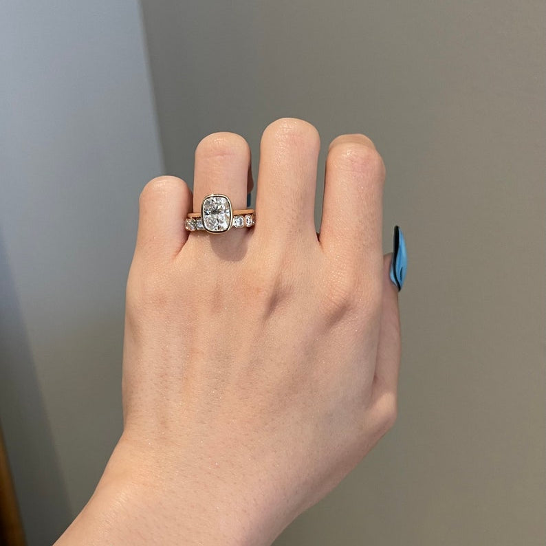 3 CT Cushion Bezel Moissanite Engagement Ring