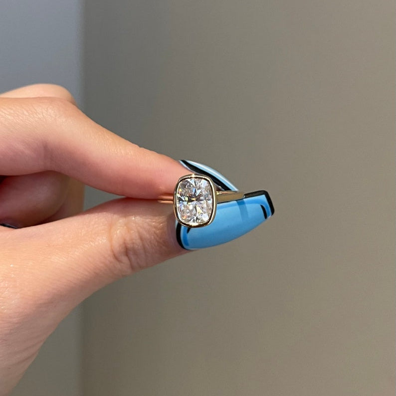 3 CT Cushion Bezel Moissanite Engagement Ring