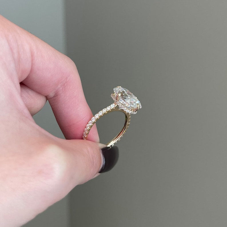 8 CT Elongated Cushion Pave Moissanite Engagement Ring