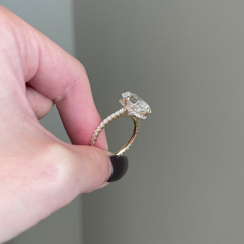 8 CT Elongated Cushion Pave Moissanite Engagement Ring