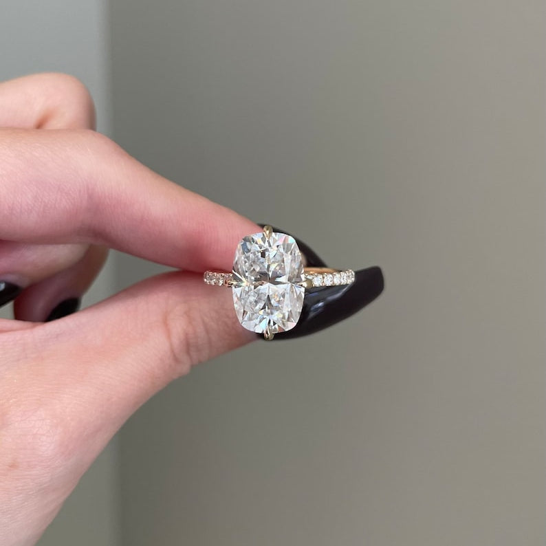 8 CT Elongated Cushion Pave Moissanite Engagement Ring