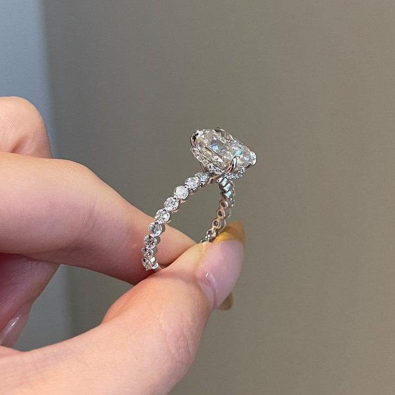 5 CT Cushion Pave Moissanite Engagement Ring