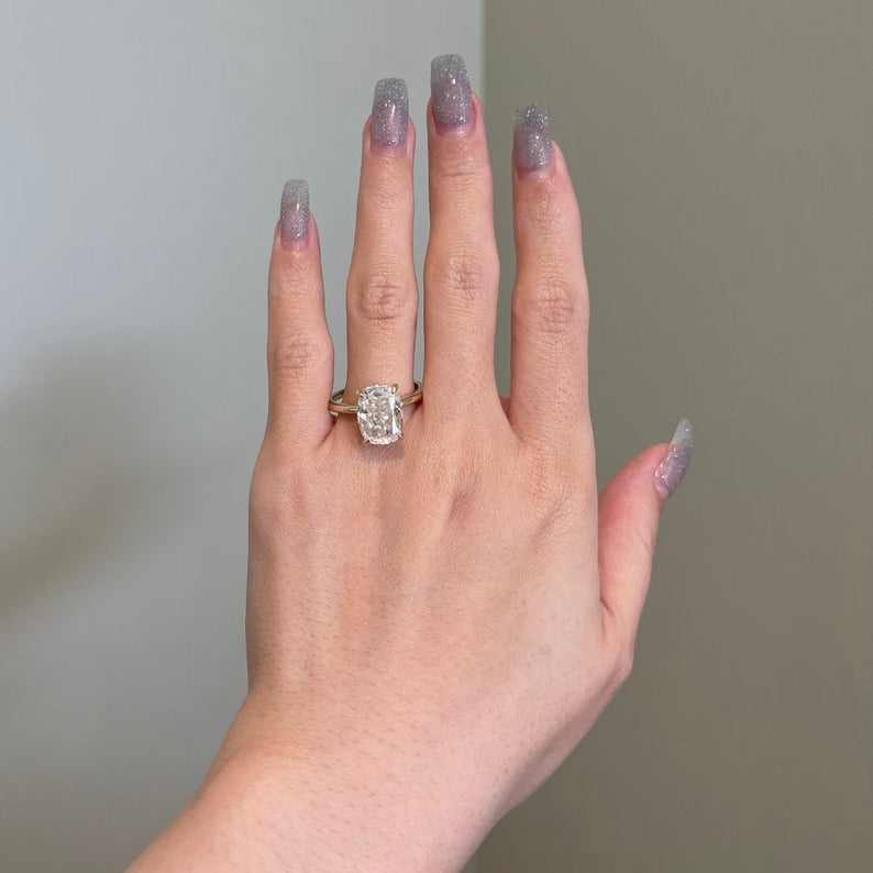 6 CT Cushion Hidden Halo Moissanite Engagement Ring