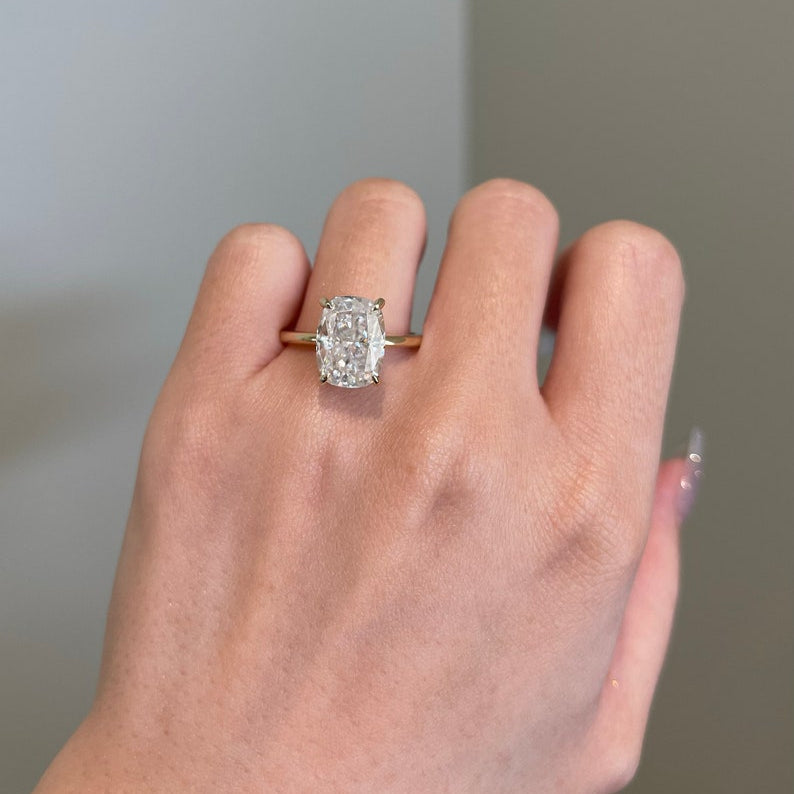 6 CT Cushion Hidden Halo Moissanite Engagement Ring