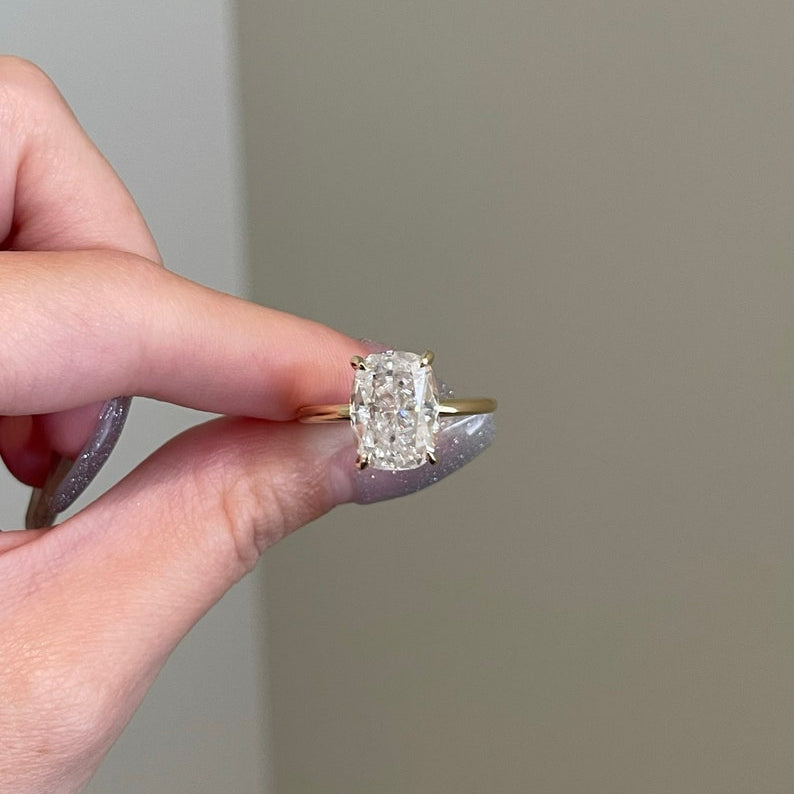 6 CT Cushion Hidden Halo Moissanite Engagement Ring