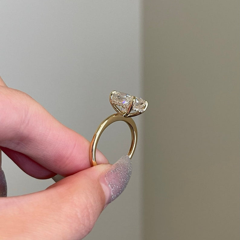 6 CT Cushion Hidden Halo Moissanite Engagement Ring